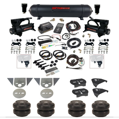 Air Lift 3H 27695 3/8 air suspension kit with dual black 580 compressors black aluminum tank Slam bags & airmaxxx brackets for mini trucks KTOR-580B2-57ABK-27695-WK-3P2SS6