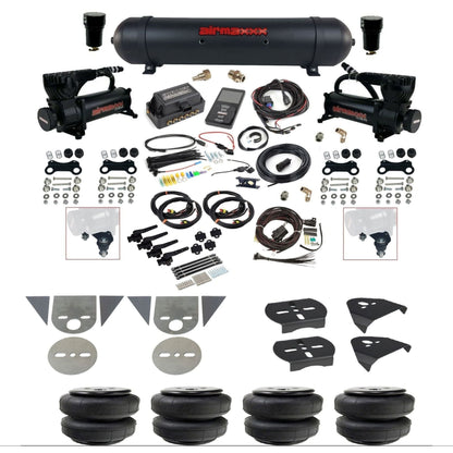 Air Lift 3H 27695 3/8 air suspension kit with dual black 580 compressors black aluminum tank airlift bags & airmaxxx brackets for mini trucks KTOR-580B2-57ABK-27695-WK-3P2D25