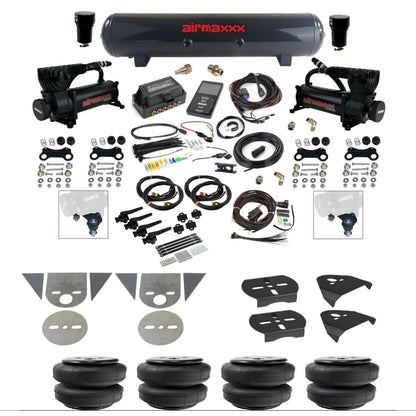 Air Lift 3H 27695 3/8 air suspension kit with dual black 580 compressors steel tank airlift bags & airmaxxx brackets for mini trucks KTOR-580B2-57S-27695-WK-3P2D25