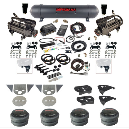 Air Lift 3H 27695 3/8 air suspension kit with dual black X-series compressors black aluminum tank 2500 bags & airmaxxx brackets for mini trucks KTOR-XB2-57ABK-27695-WK-3P2