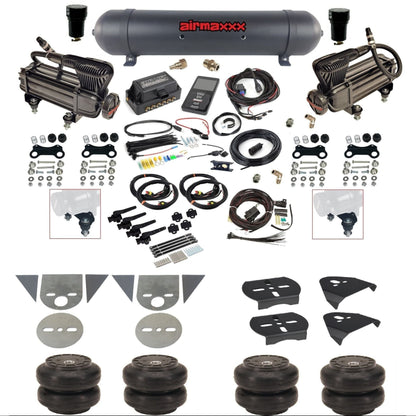 Air Lift 3H 27695 3/8 air suspension kit with dual black X-series compressors black aluminum tank Slam bags & airmaxxx brackets for mini trucks KTOR-XB2-57ABK-27695-WK-3P2SS6