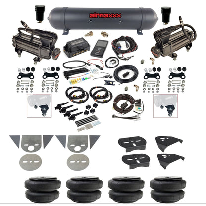 Air Lift 3H 27695 3/8 air suspension kit with dual black X-series compressors black aluminum tank airlift bags & airmaxxx brackets for mini trucks KTOR-XB2-57ABK-27695-WK-3P2D25