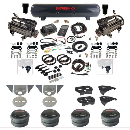 Air Lift 3H 27695 3/8 air suspension kit with dual black X-series compressors steel tank 2500 bags & airmaxxx brackets for mini trucks TOR-XB2-57S-27695-WK-3P2