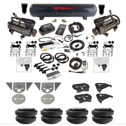 Air Lift 3H 27695 3/8 air suspension kit with dual black X-series compressors steel tank airlift bags & airmaxxx brackets for mini trucks KTOR-XB2-57S-27695-WK-3P2D25