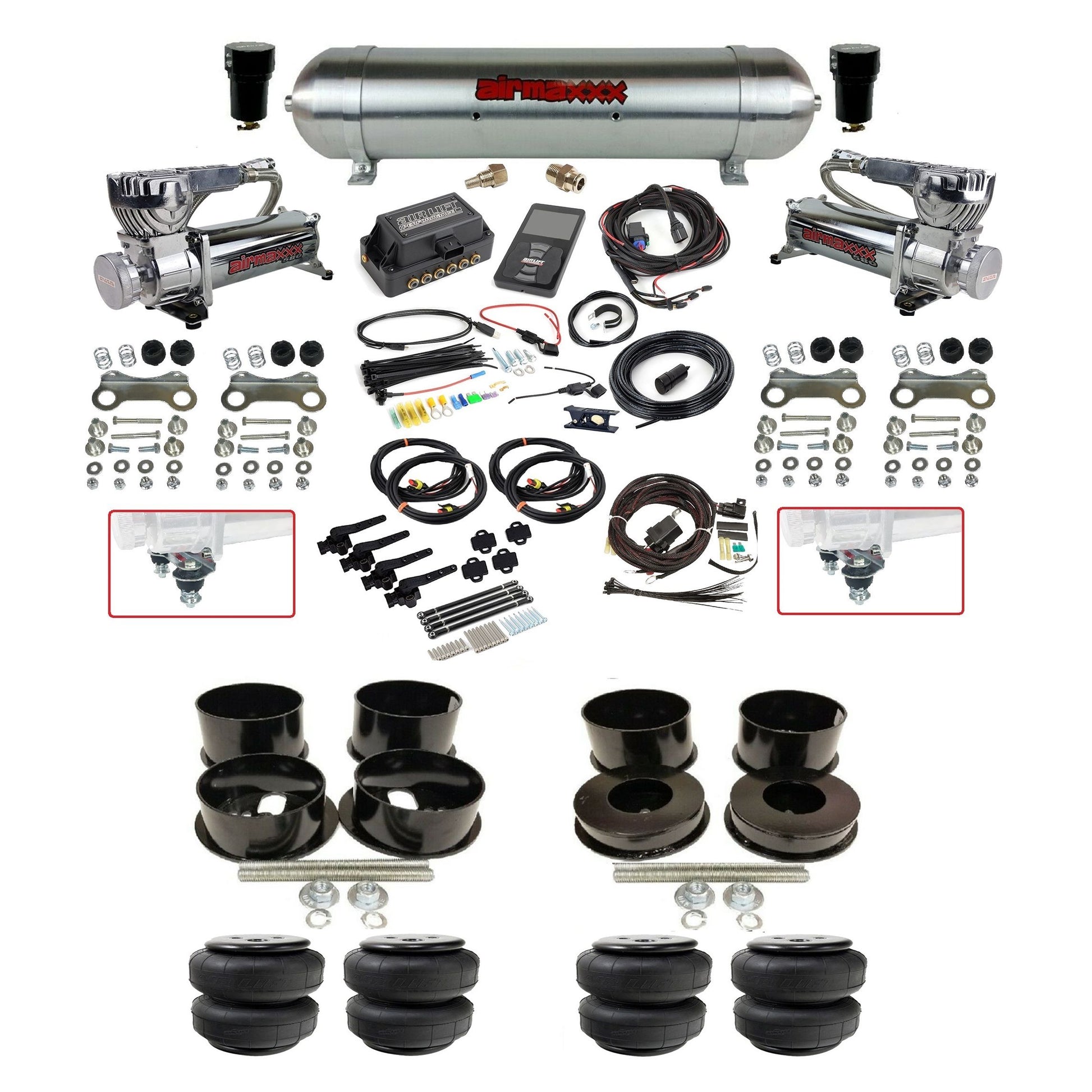 Air Lift 3H 27695 3/8 chrome 580 compressor aluminum tank airlift bags air suspension kit fits 1971-96 GM B-Body KBBDY-580C2-57ARW-27695-WK-3P2D25