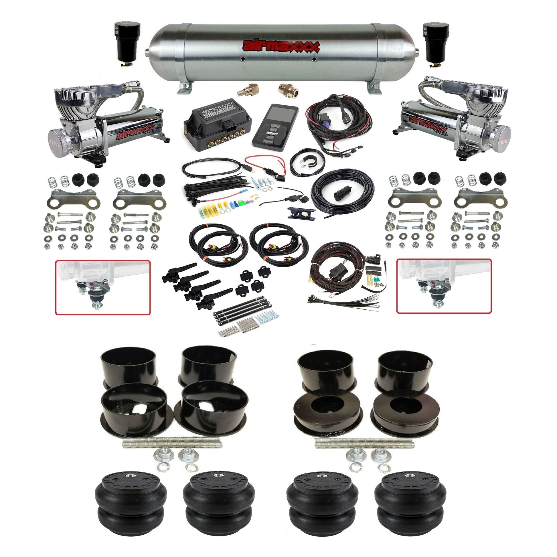 Air Lift 3H 27695 3/8 chrome 580 compressor aluminum tank slam bags air suspension kit fits 1971-96 GM B-Body KBBDY-580C2-57ARW-27695-WK-3P2SS7