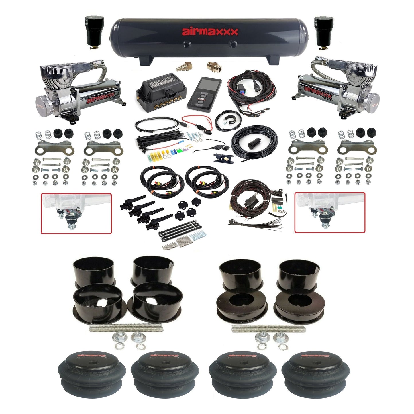 Air Lift 3H 27695 3/8 chrome 580 compressor steel tank 2600 bags air suspension kit fits 1971-96 GM B-Body KBBDY-580C2-57S-27695-WK-3P2