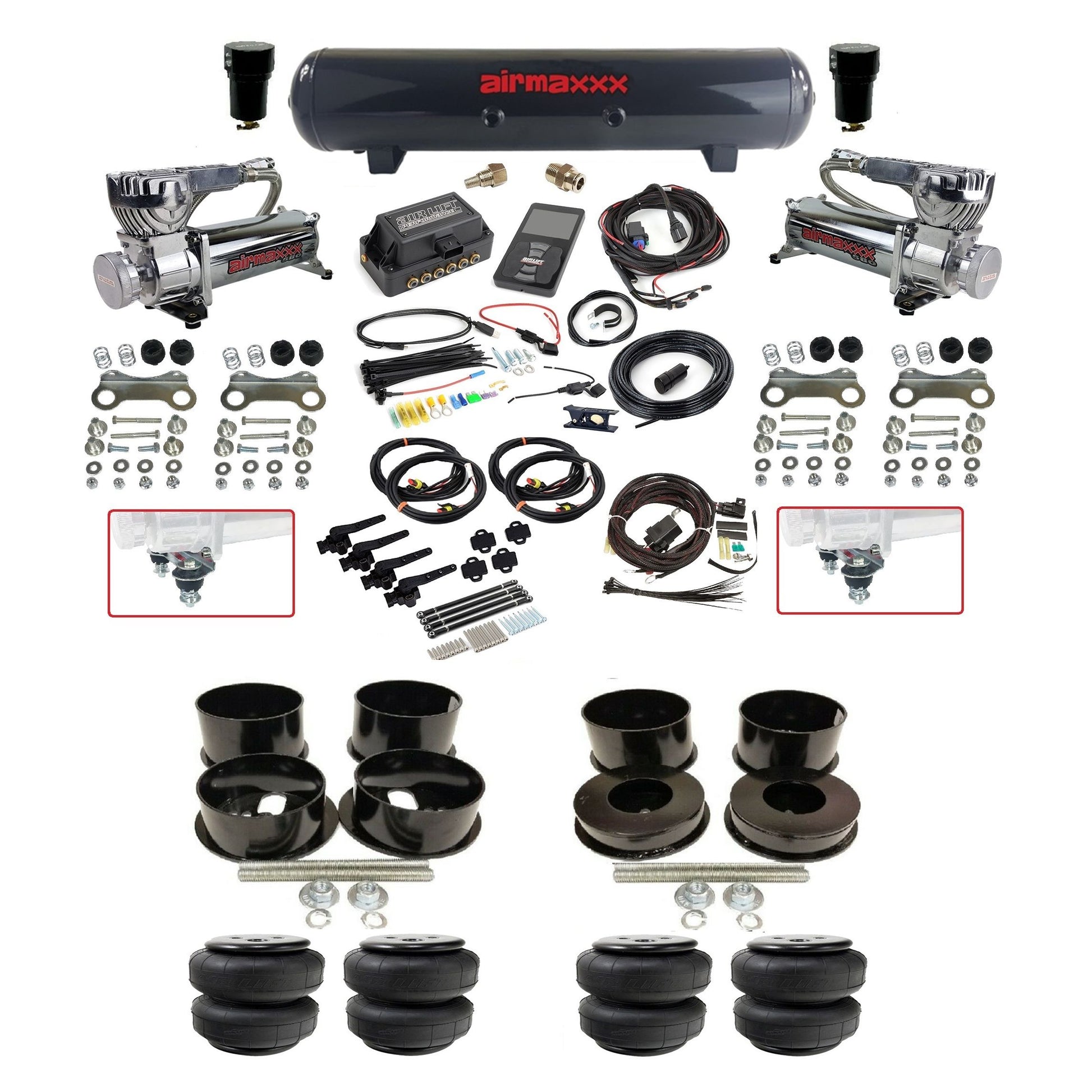 Air Lift 3H 27695 3/8 chrome 580 compressor steel tank airlift bags air suspension kit fits 1971-96 GM B-Body KBBDY-580C2-57S-27695-WK-3P2D25