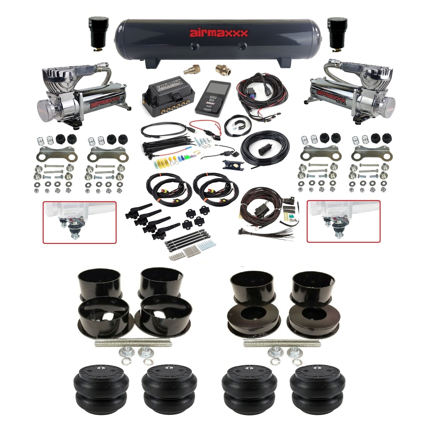 Air Lift 3H 27695 3/8 chrome 580 compressor steel tank slam bags air suspension kit fits 1971-96 GM B-Body KBBDY-580C2-57S-27695-WK-3P2SS7