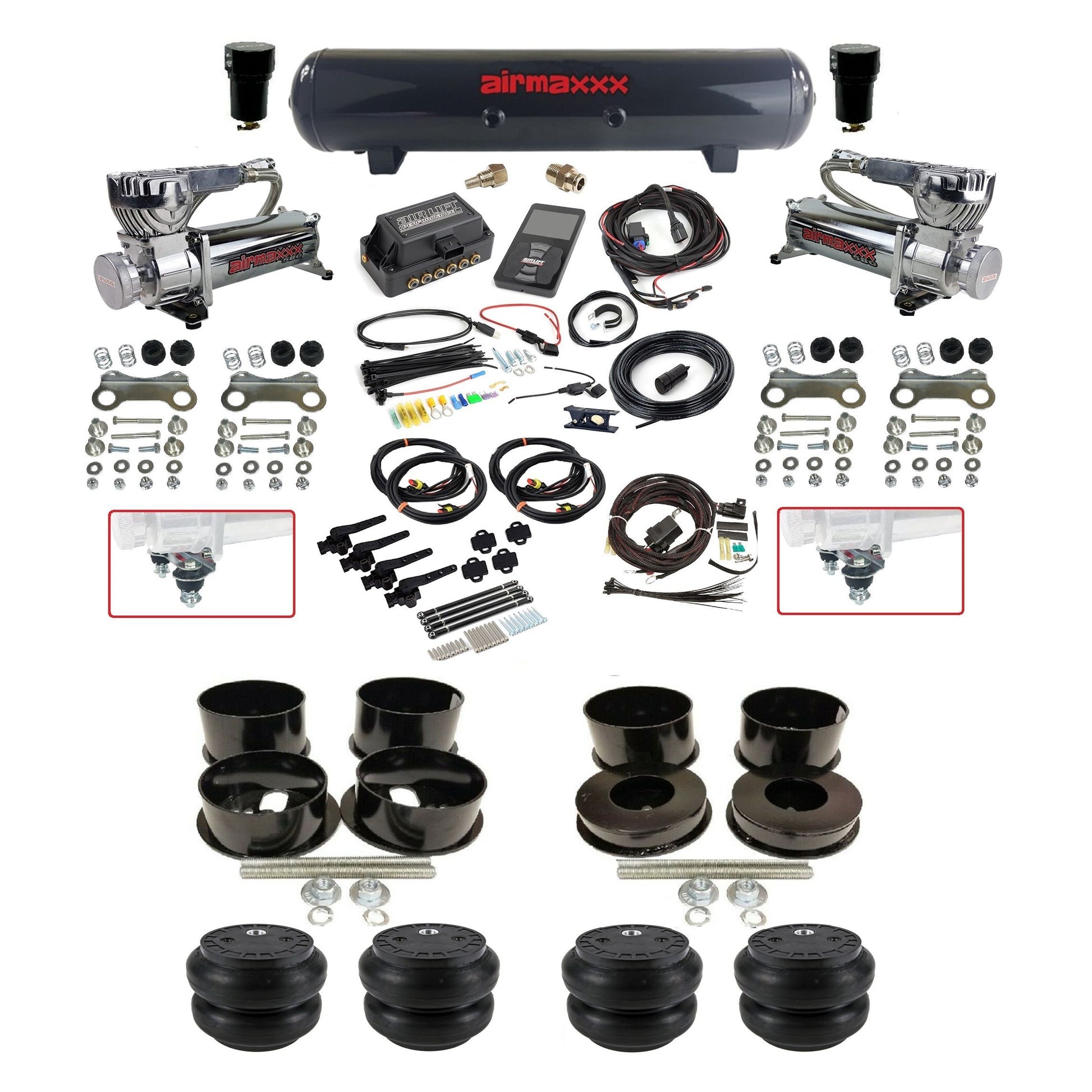 Air Lift 3H 27695 3/8 chrome 580 compressor steel tank slam bags air suspension kit fits 1971-96 GM B-Body KBBDY-580C2-57S-27695-WK-3P2SS7