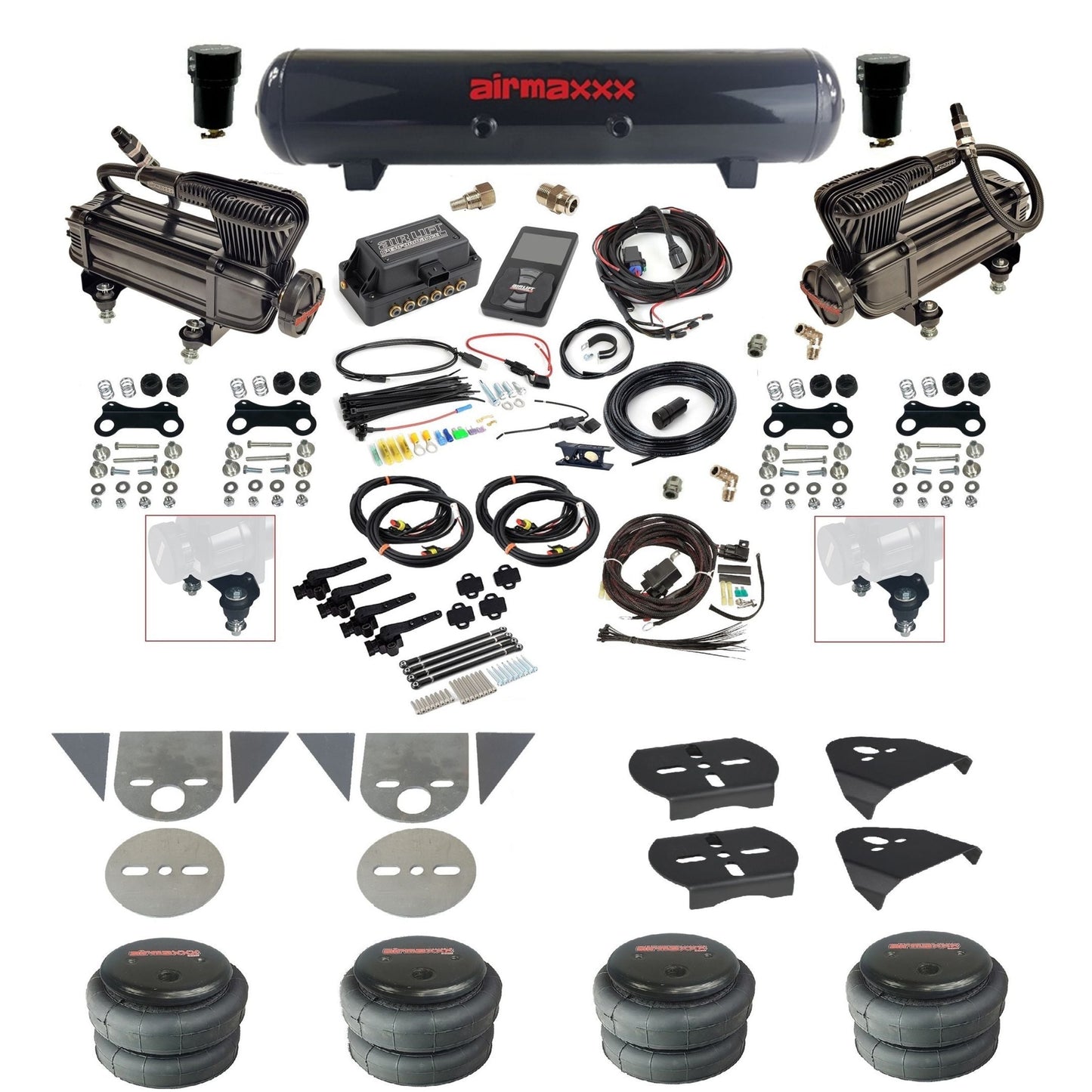 Air Lift 3H 27695 3/8" suspension kit with X-series compressors steel tank 2500 bags & airmaxxx brackets for mini trucks TOR-XB2-57S-27695-WK-3P2