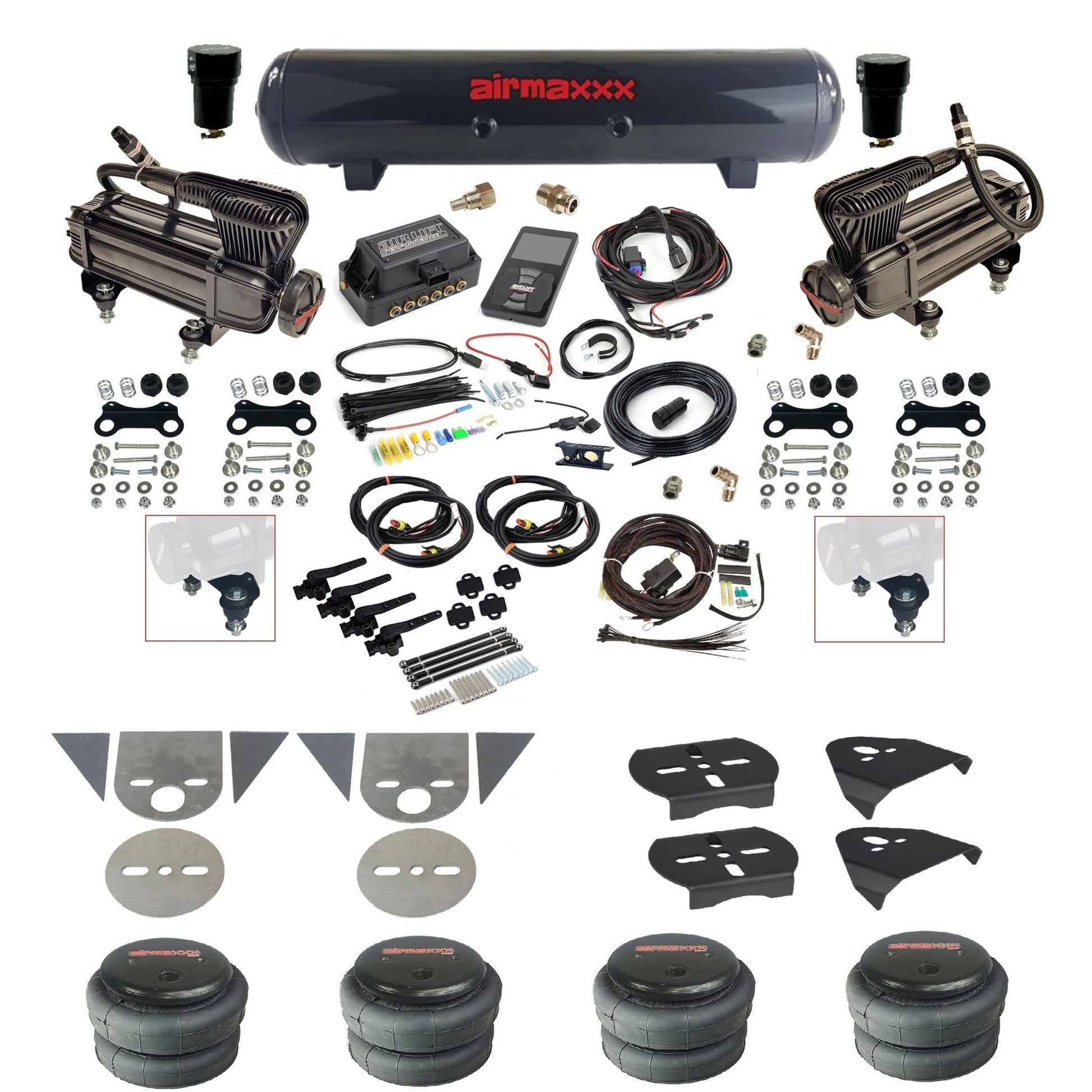 Air Lift 3H 27695 3/8" suspension kit with X-series compressors steel tank 2500 bags & airmaxxx brackets for mini trucks TOR-XB2-57S-27695-WK-3P2