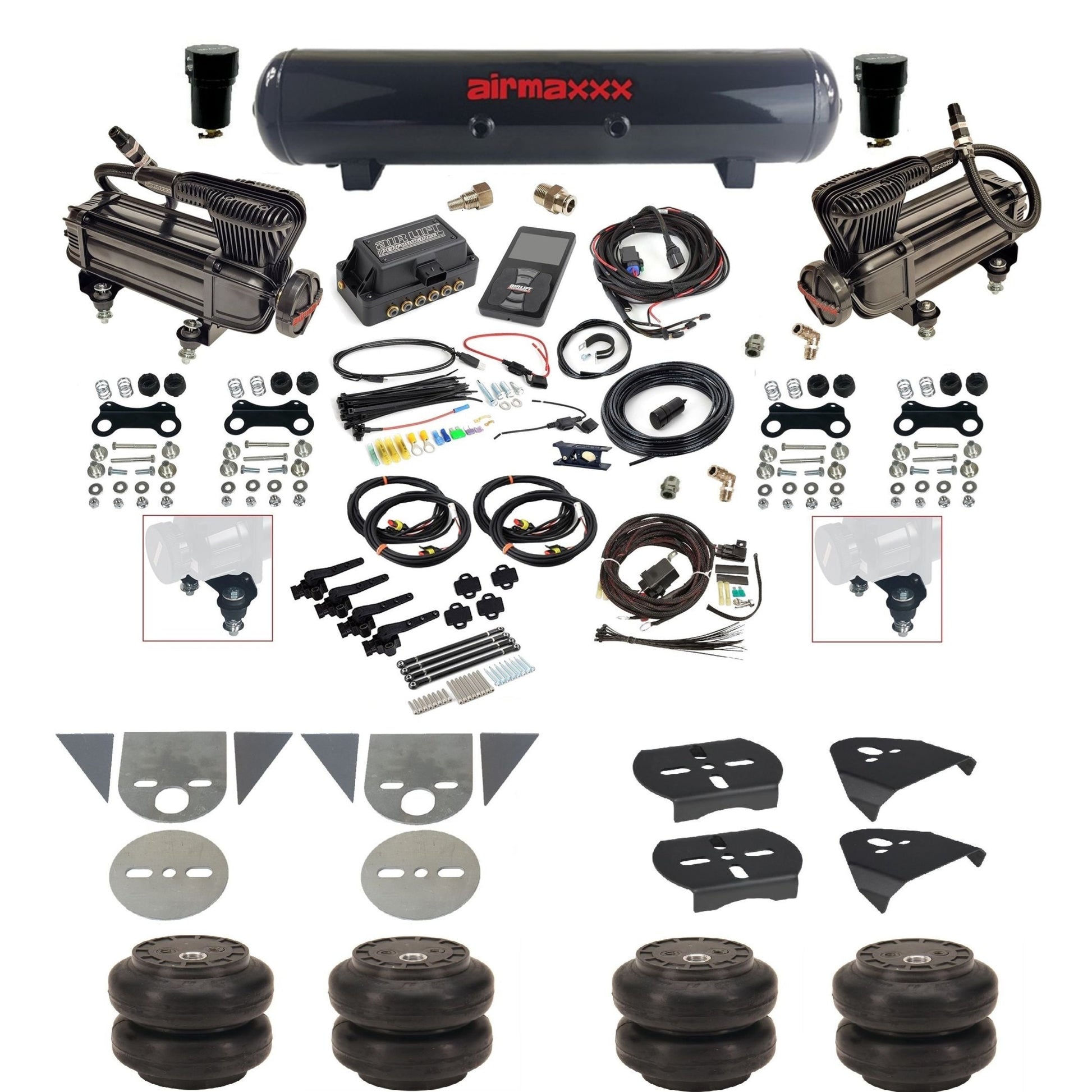 Air Lift 3H 27695 3/8" suspension kit with X-series compressors steel tank Slam bags & airmaxxx brackets for mini trucks KTOR-XB2-57S-27695-WK-3P2SS6