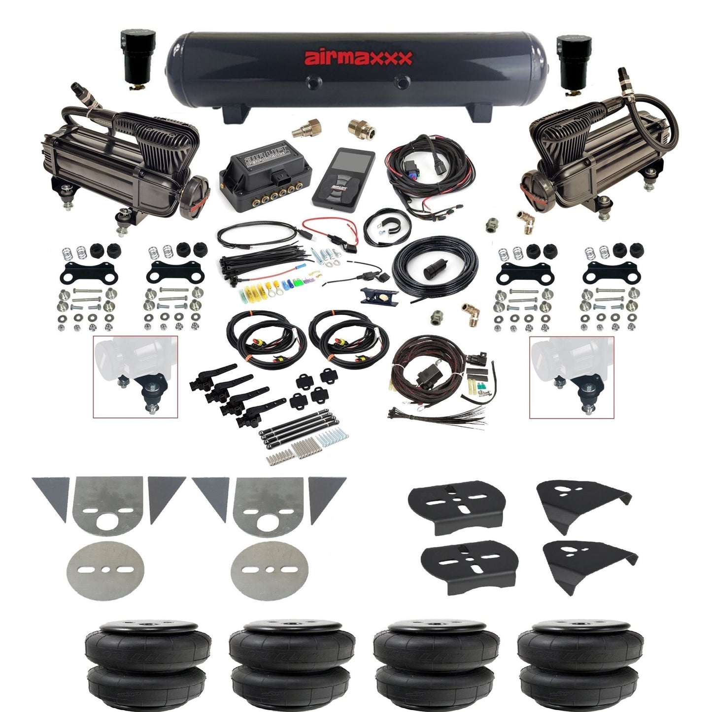 Air Lift 3H 27695 3/8" suspension kit with X-series compressors steel tank airlift bags & airmaxxx brackets for mini trucks KTOR-XB2-57S-27695-WK-3P2D25