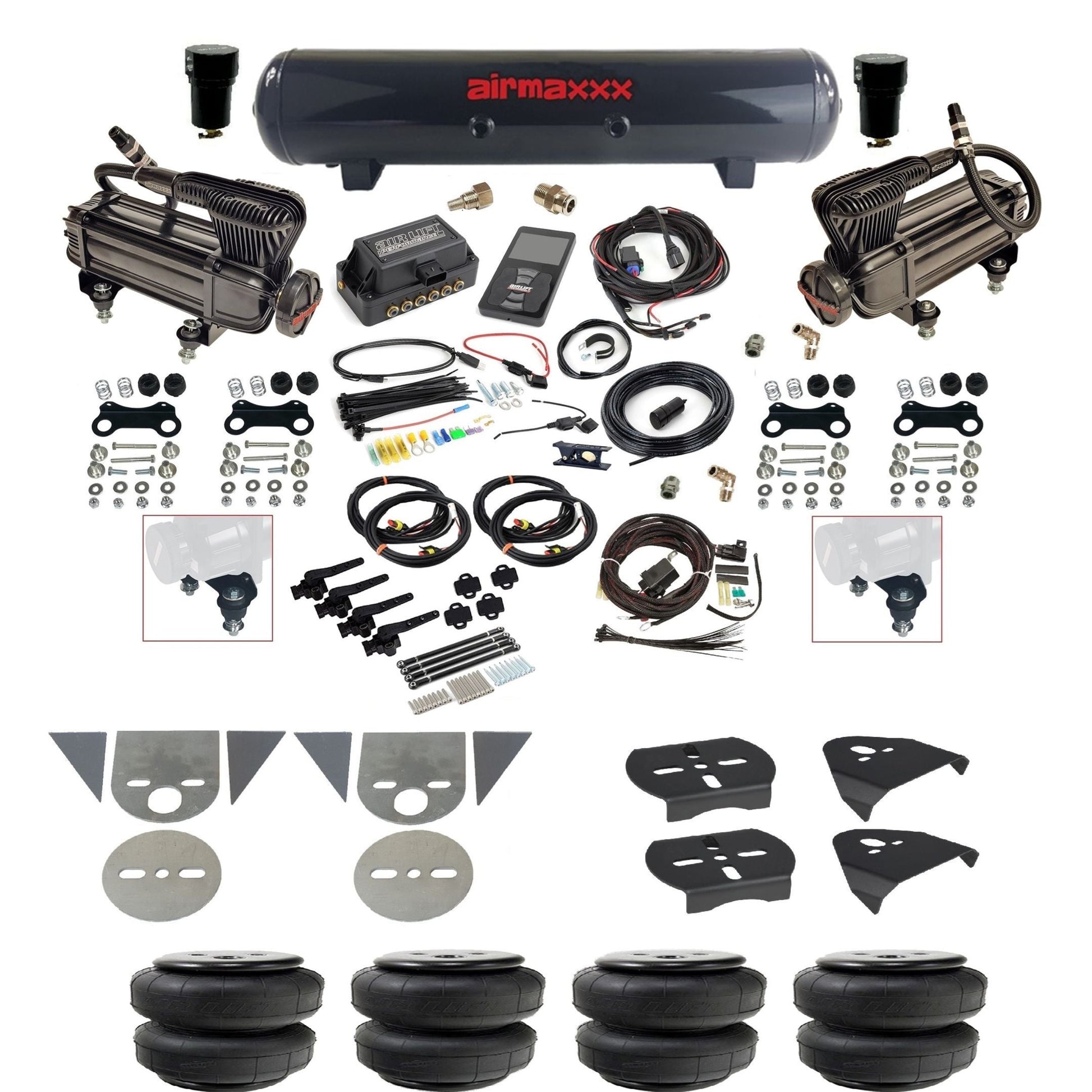 Air Lift 3H 27695 3/8" suspension kit with X-series compressors steel tank airlift bags & airmaxxx brackets for mini trucks KTOR-XB2-57S-27695-WK-3P2D25