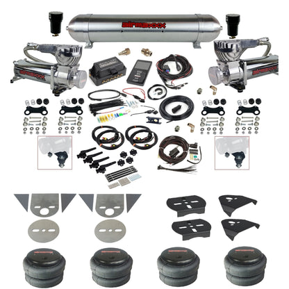 Air Lift 3H 27695 3/8" suspension kit with chrome 580 compressors raw aluminum tank 2500 bags & airmaxxx brackets for mini trucks KTOR-580C2-57ARW-27695-WK-3P2