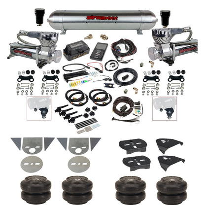 Air Lift 3H 27695 3/8" suspension kit with chrome 580 compressors raw aluminum tank Slam bags & airmaxxx brackets for mini trucks KTOR-580C2-57ARW-27695-WK-3P2SS6
