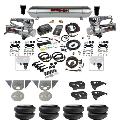 Air Lift 3H 27695 3/8" suspension kit with chrome 580 compressors raw aluminum tank airlift bags & airmaxxx brackets for mini trucks KTOR-580C2-57ARW-27695-WK-3P2D25
