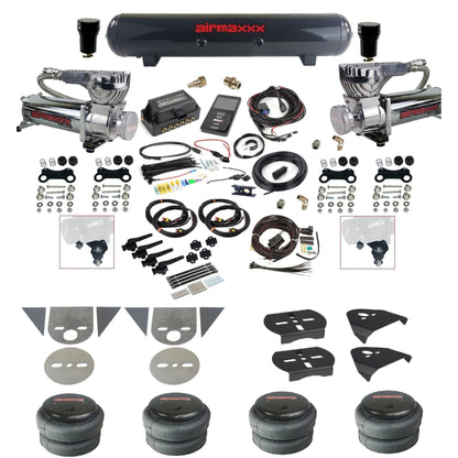 Air Lift 3H 27695 3/8" suspension kit with chrome 580 compressors steel tank 2500 bags & airmaxxx brackets for mini trucks KTOR-580C2-57S-27695-WK-3P2