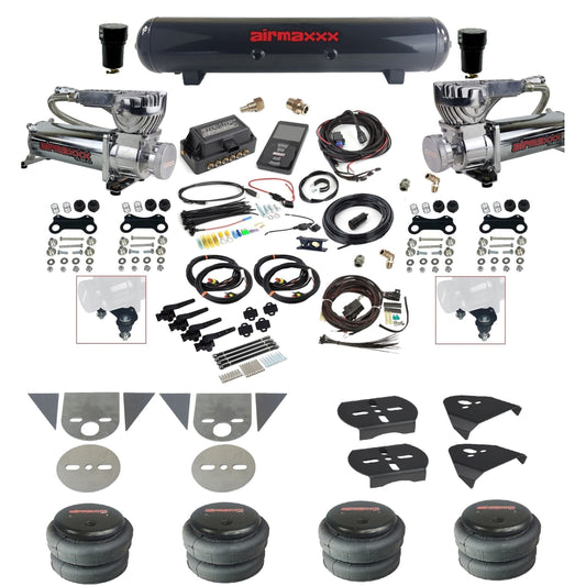 Air Lift 3H 27695 3/8" suspension kit with chrome 580 compressors steel tank 2500 bags & airmaxxx brackets for mini trucks KTOR-580C2-57S-27695-WK-3P2