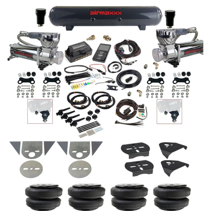 Air Lift 3H 27695 3/8" suspension kit with chrome 580 compressors steel tank airlift bags & airmaxxx brackets for mini trucks KTOR-580C2-57S-27695-WK-3P2D25