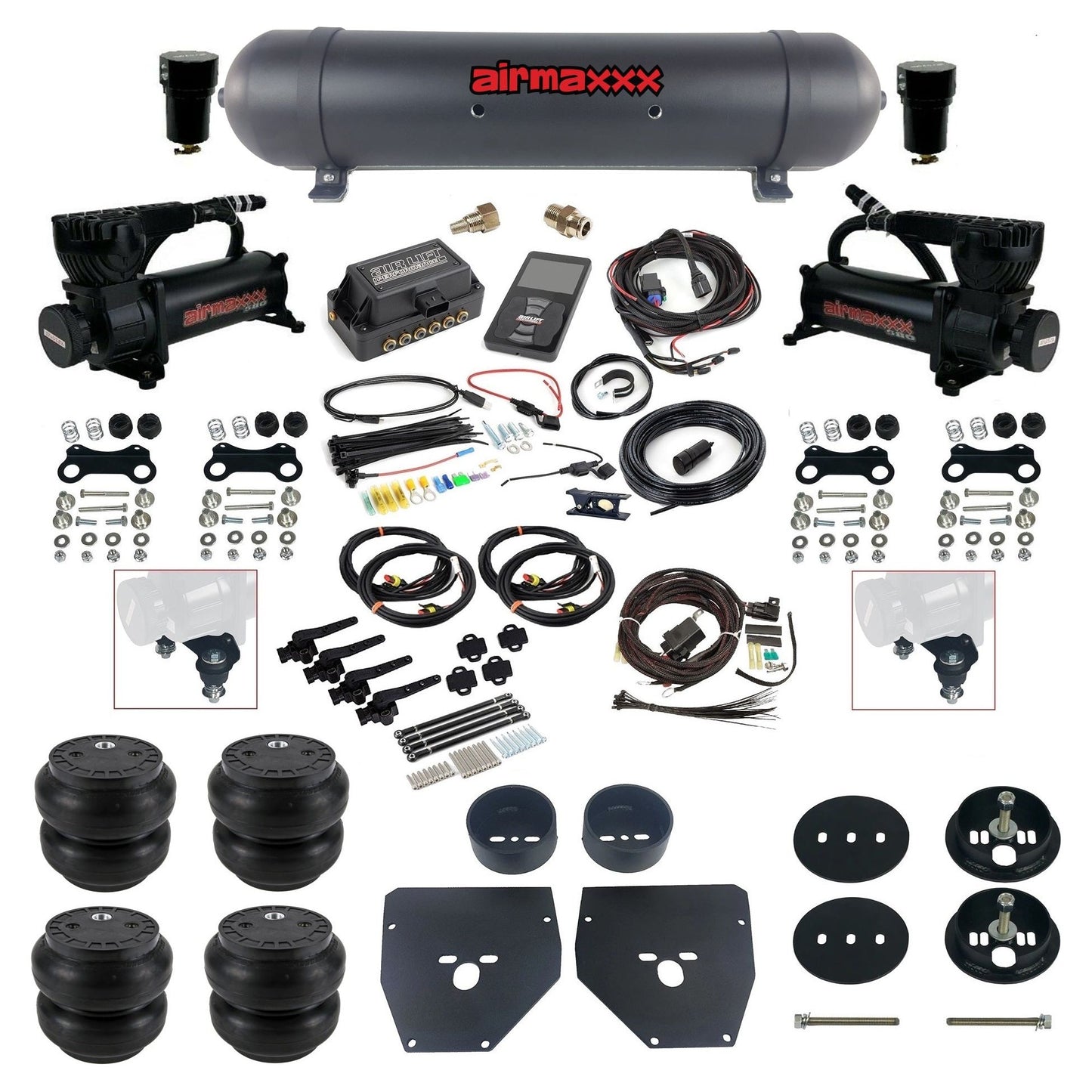 Air Lift 3H 27695 dual 580 black compressors aluminum tank slam bags & airmaxxx brackets Air Ride Kit for 1963–72 Chevy/GMC C10/C20/C30 KC1063-580B2-57ABK-27695-WK-3P2SS7