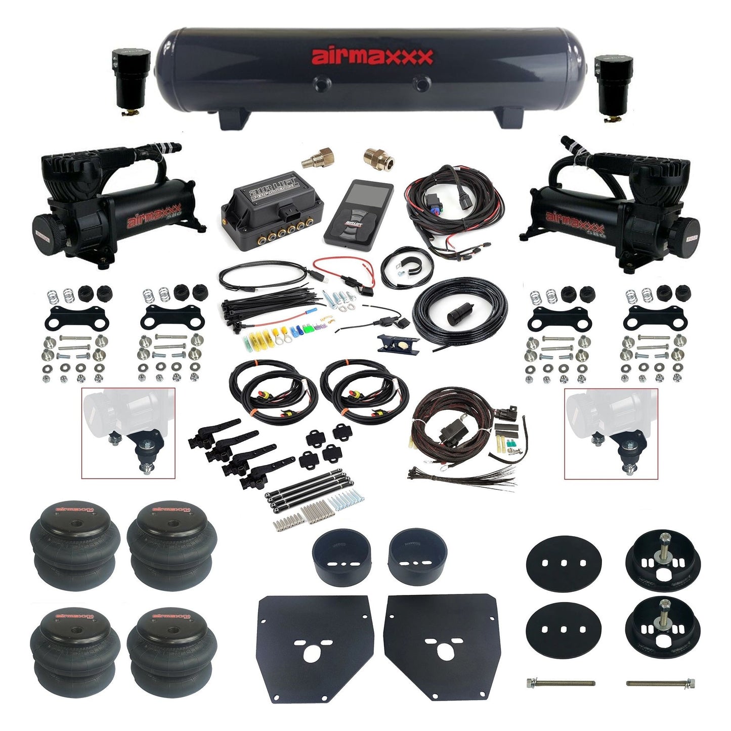 Air Lift 3H 27695 dual 580 black compressors steel tank 2600 bags & airmaxxx brackets Air Ride Kit for 1963–72 Chevy/GMC C10/C20/C30 KC1063-580B2-57S-27695-WK-3P2