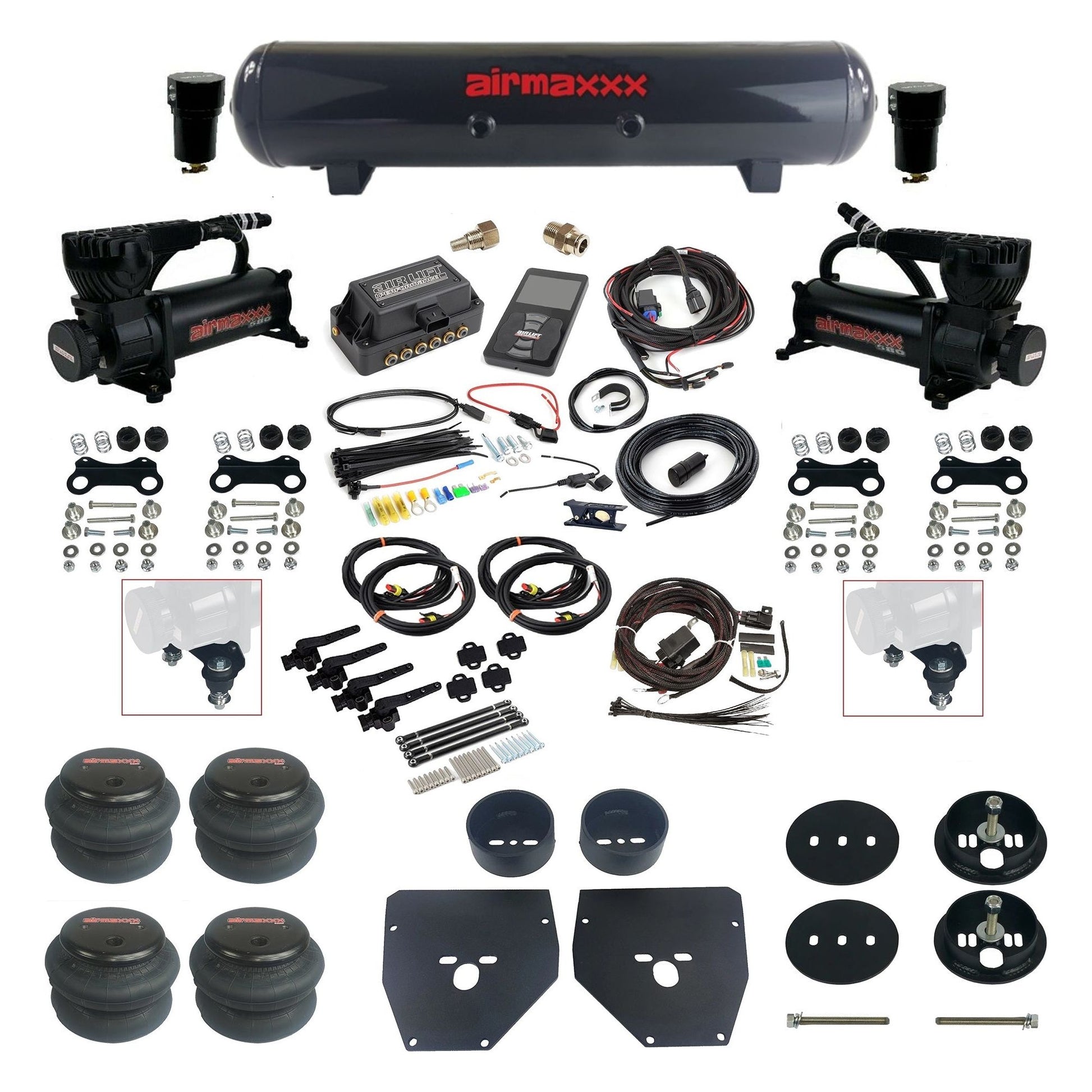 Air Lift 3H 27695 dual 580 black compressors steel tank 2600 bags & airmaxxx brackets Air Ride Kit for 1963–72 Chevy/GMC C10/C20/C30 KC1063-580B2-57S-27695-WK-3P2