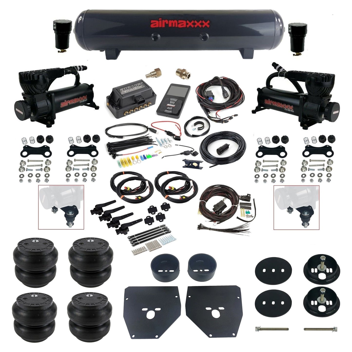 Air Lift 3H 27695 dual 580 black compressors steel tank slam bags & airmaxxx brackets Air Ride Kit for 1963–72 Chevy/GMC C10/C20/C30 KC1063-580B2-57S-27695-WK-3P2SS7