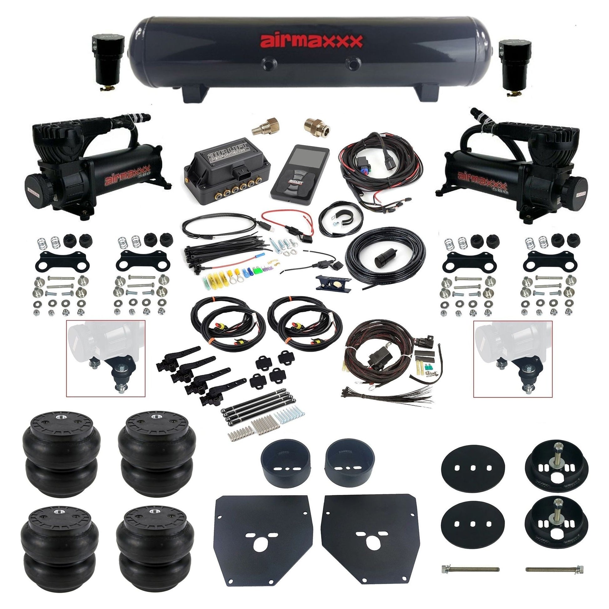 Air Lift 3H 27695 dual 580 black compressors steel tank slam bags & airmaxxx brackets Air Ride Kit for 1963–72 Chevy/GMC C10/C20/C30 KC1063-580B2-57S-27695-WK-3P2SS7