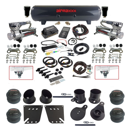 Air Lift 3H 27695 dual 580 chrome compressors steel tank 2600 bags & airmaxxx brackets Air Ride Kit for 1958–64 Chevy Impala KIMP58-580C2-57S-27695-WK-3P