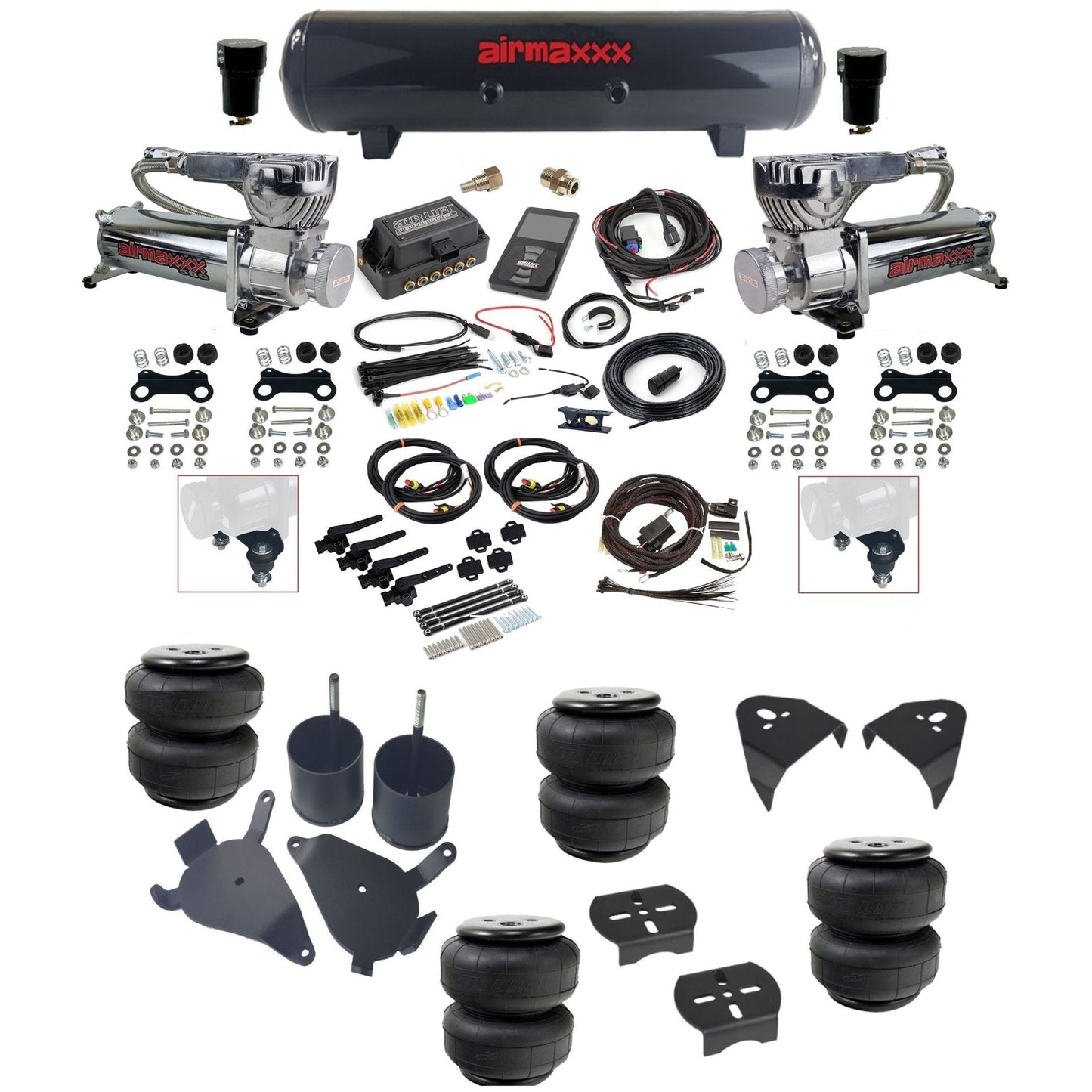 Air Lift 3H 27695 dual 580 chrome compressors steel tank airlift bags & airmaxxx brackets Air Ride Kit for 1982–2005 S10/S15/Sonoma KS10-580C2-57S-27695-WK-3P2D25