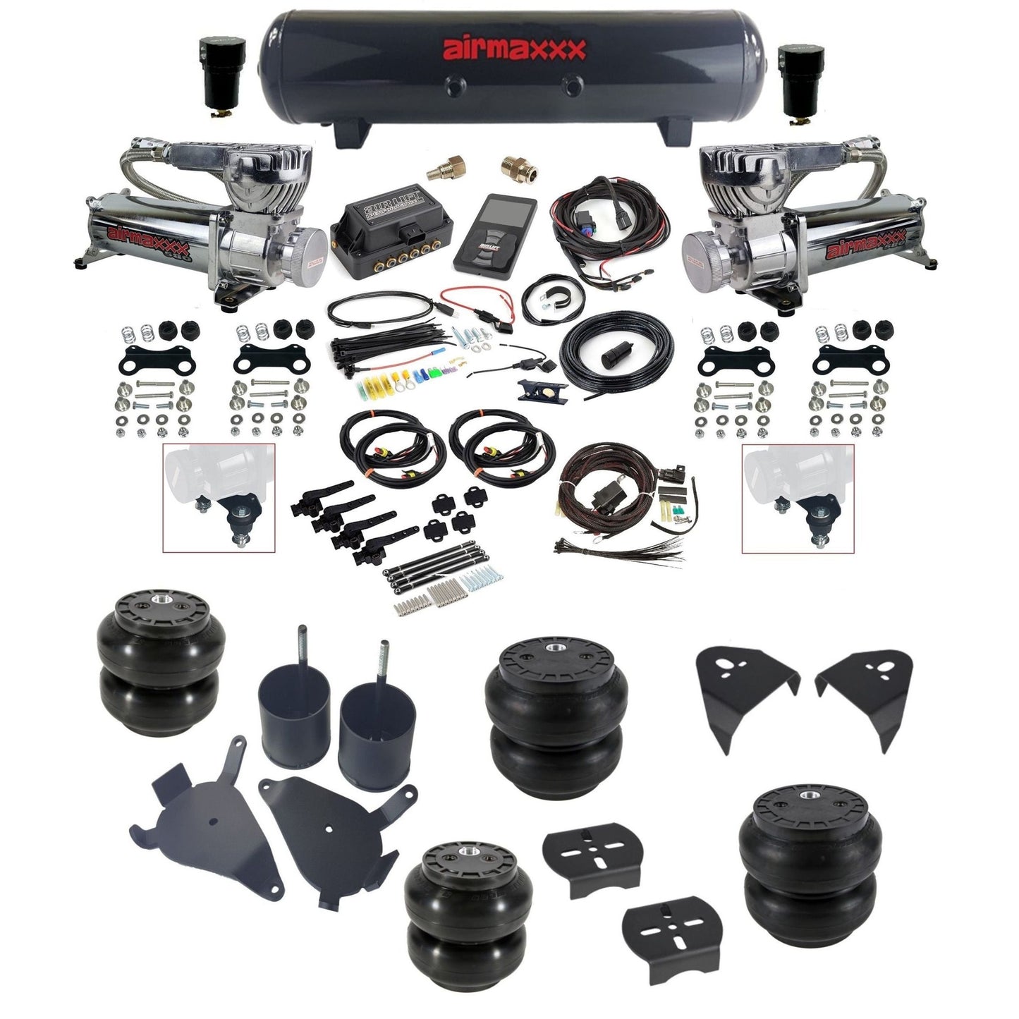 Air Lift 3H 27695 dual 580 chrome compressors steel tank slam bags & airmaxxx brackets Air Ride Kit for 1982–2005 S10/S15/Sonoma KS10-580C2-57S-27695-WK-3P2SS6SS7