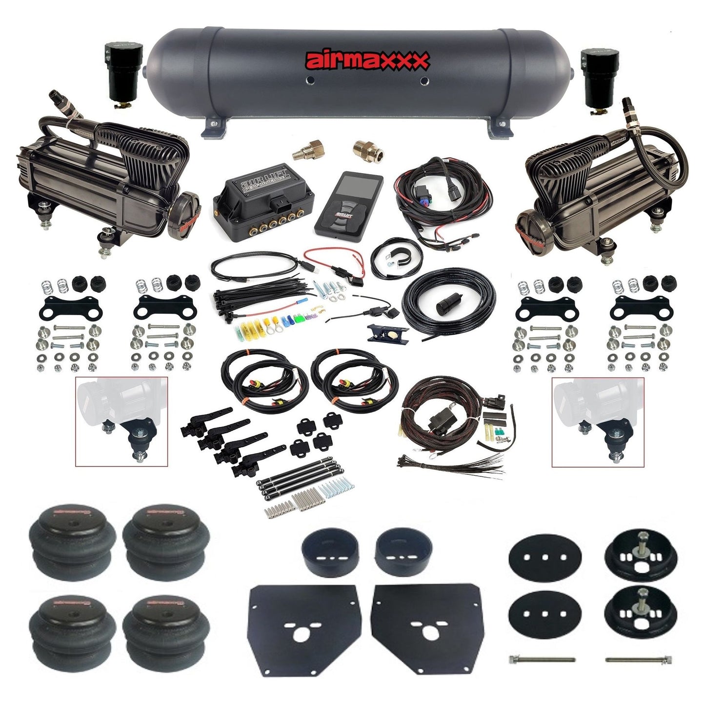 Air Lift 3H 27695 dual x-series compressors aluminum tank 2600 bags & airmaxxx brackets Air Ride Kit for 1963–72 Chevy/GMC C10/C20/C30 KC1063-XB2-57ABK-27695-WK-3P2