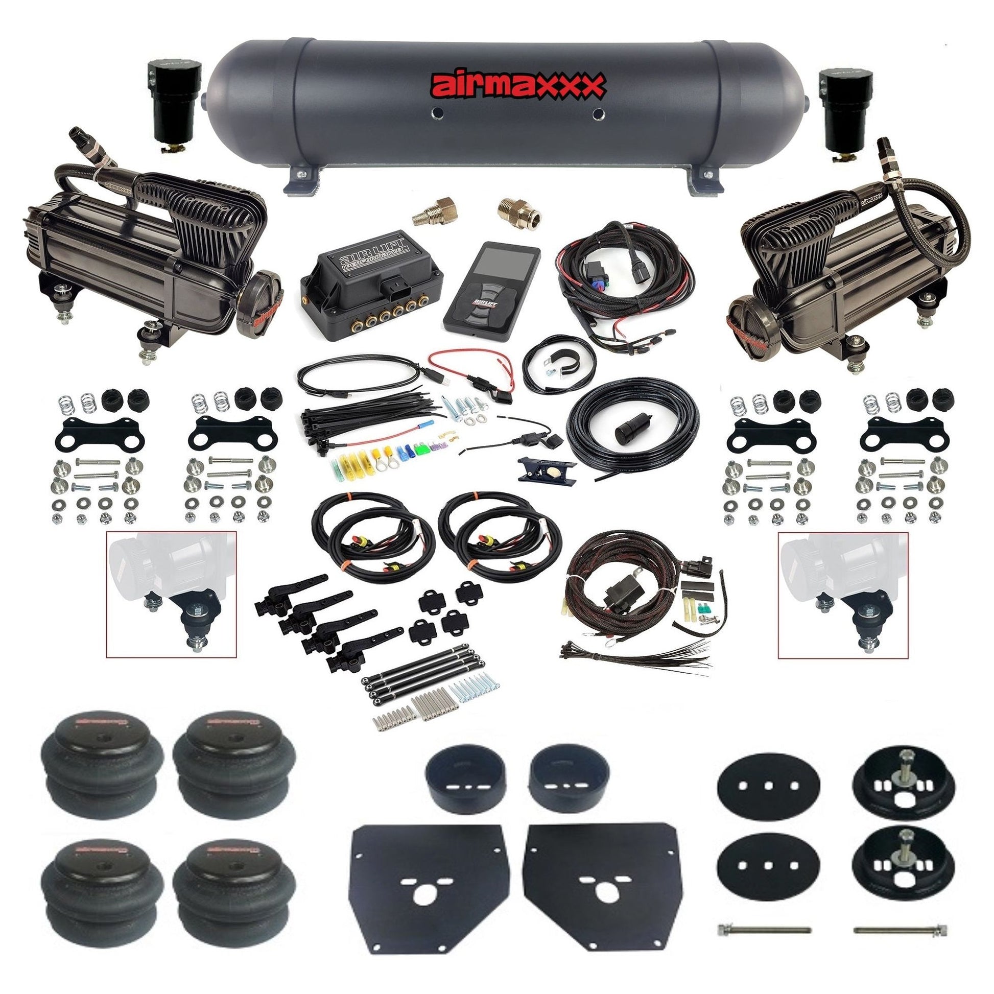 Air Lift 3H 27695 dual x-series compressors aluminum tank 2600 bags & airmaxxx brackets Air Ride Kit for 1963–72 Chevy/GMC C10/C20/C30 KC1063-XB2-57ABK-27695-WK-3P2