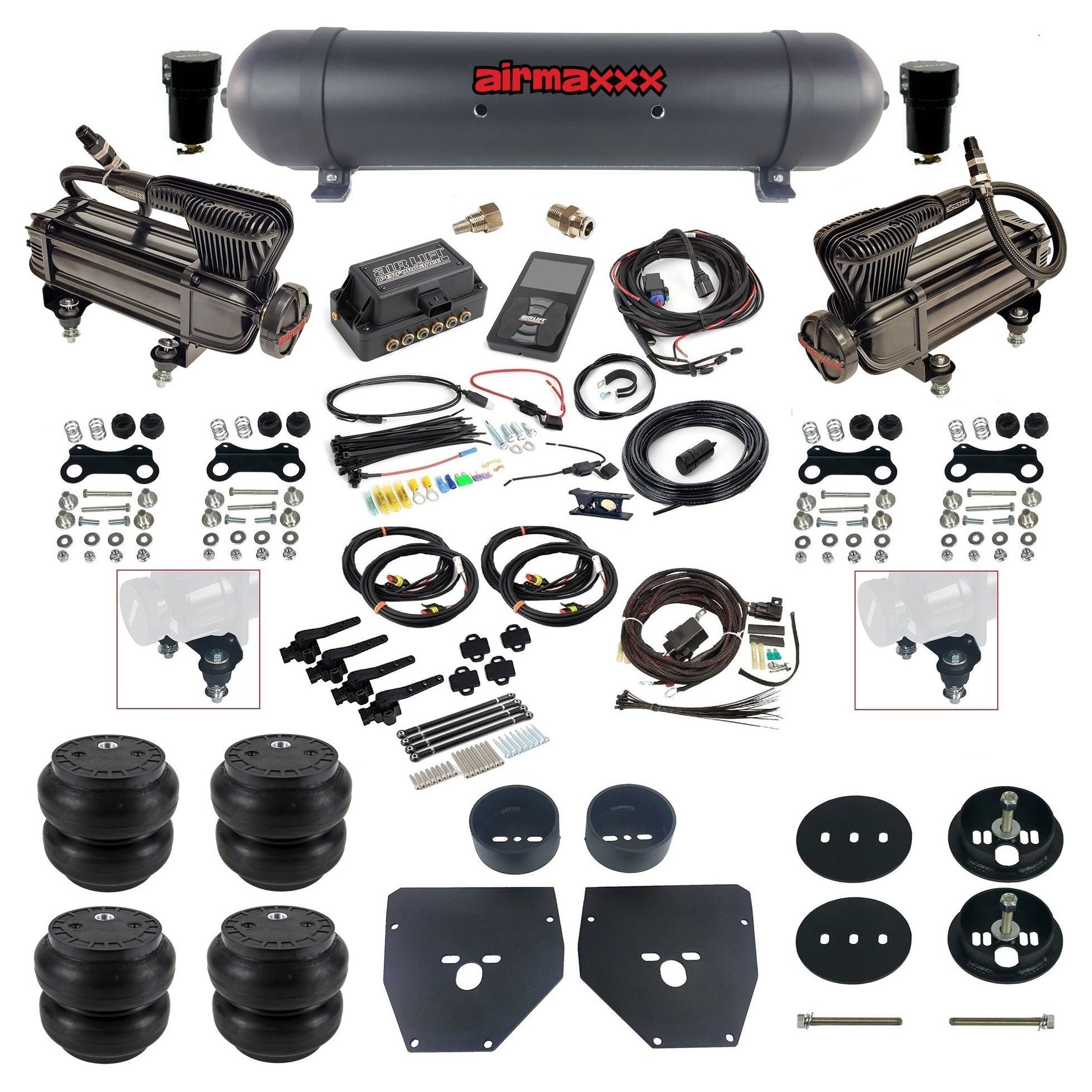 Air Lift 3H 27695 dual x-series compressors aluminum tank slam bags & airmaxxx brackets Air Ride Kit for 1963–72 Chevy/GMC C10/C20/C30 KC1063-XB2-57ABK-27695-WK-3P2SS7
