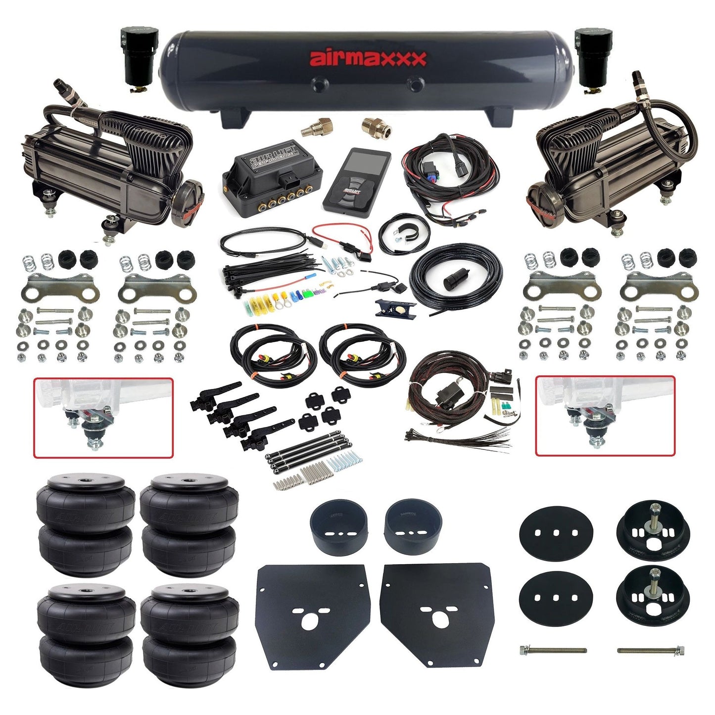 Air Lift 3H 27695 dual x-series compressors steel tank airlift bags & airmaxxx brackets Air Ride Kit for 1963–72 Chevy/GMC C10/C20/C30 KC1063-XB2-57S-27695-WK-3P2D26