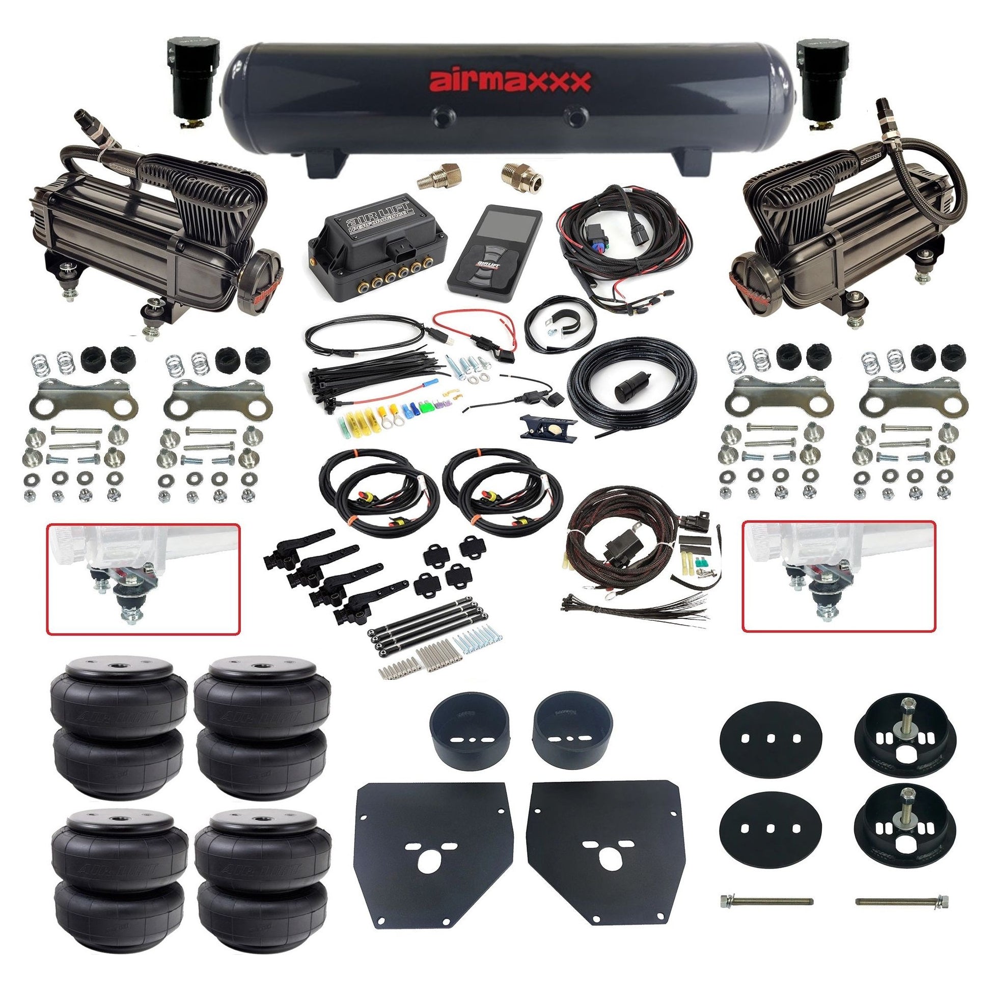 Air Lift 3H 27695 dual x-series compressors steel tank airlift bags & airmaxxx brackets Air Ride Kit for 1963–72 Chevy/GMC C10/C20/C30 KC1063-XB2-57S-27695-WK-3P2D26