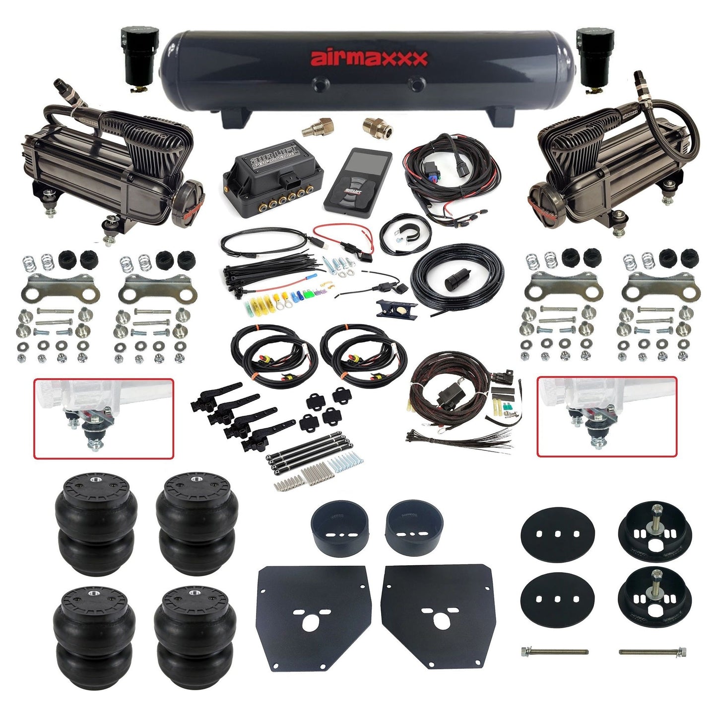 Air Lift 3H 27695 dual x-series compressors steel tank slam bags & airmaxxx brackets Air Ride Kit for 1963–72 Chevy/GMC C10/C20/C30 KC1063-XB2-57S-27695-WK-3P2SS7