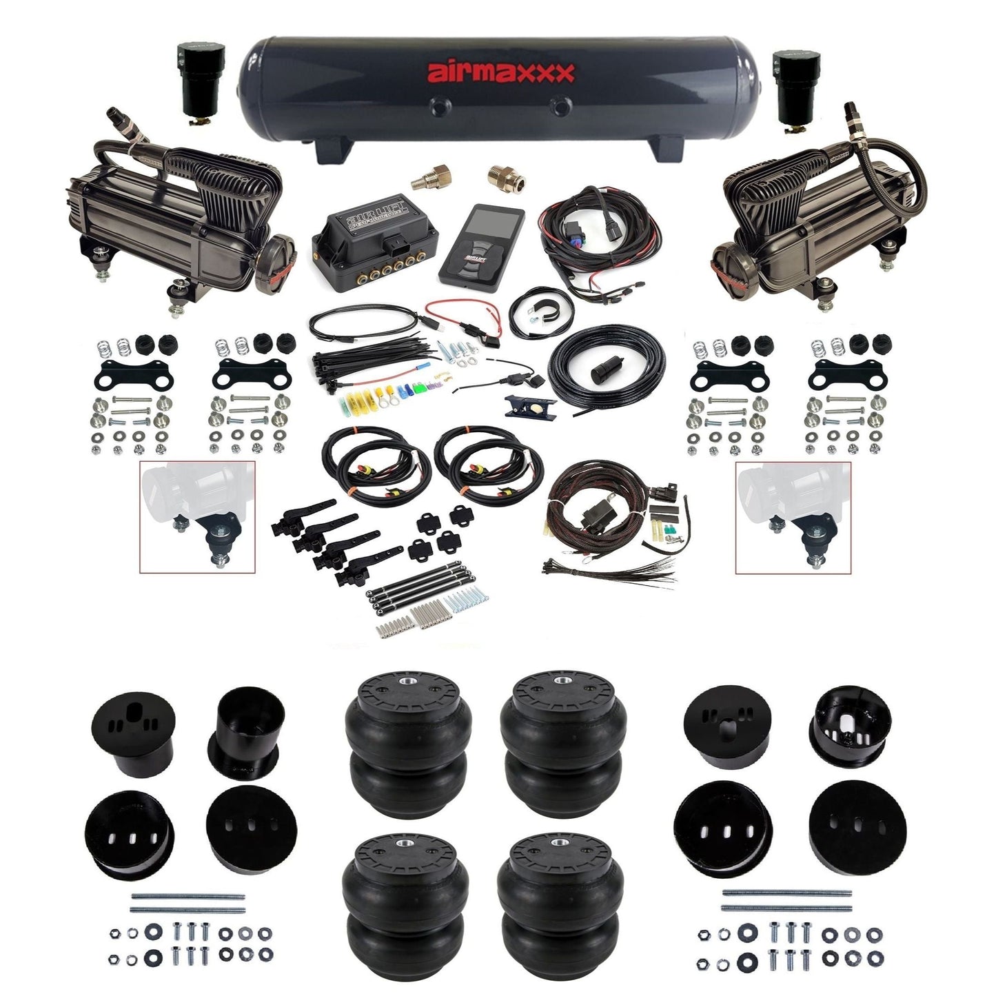 Air Lift 3H 3/8 X-series compressor steel tank Slam bags & airmaxxx brackets air ride kit for 1958-60 Cadillac KCAD58-XB2-57S-27695-WK-3P2SS7