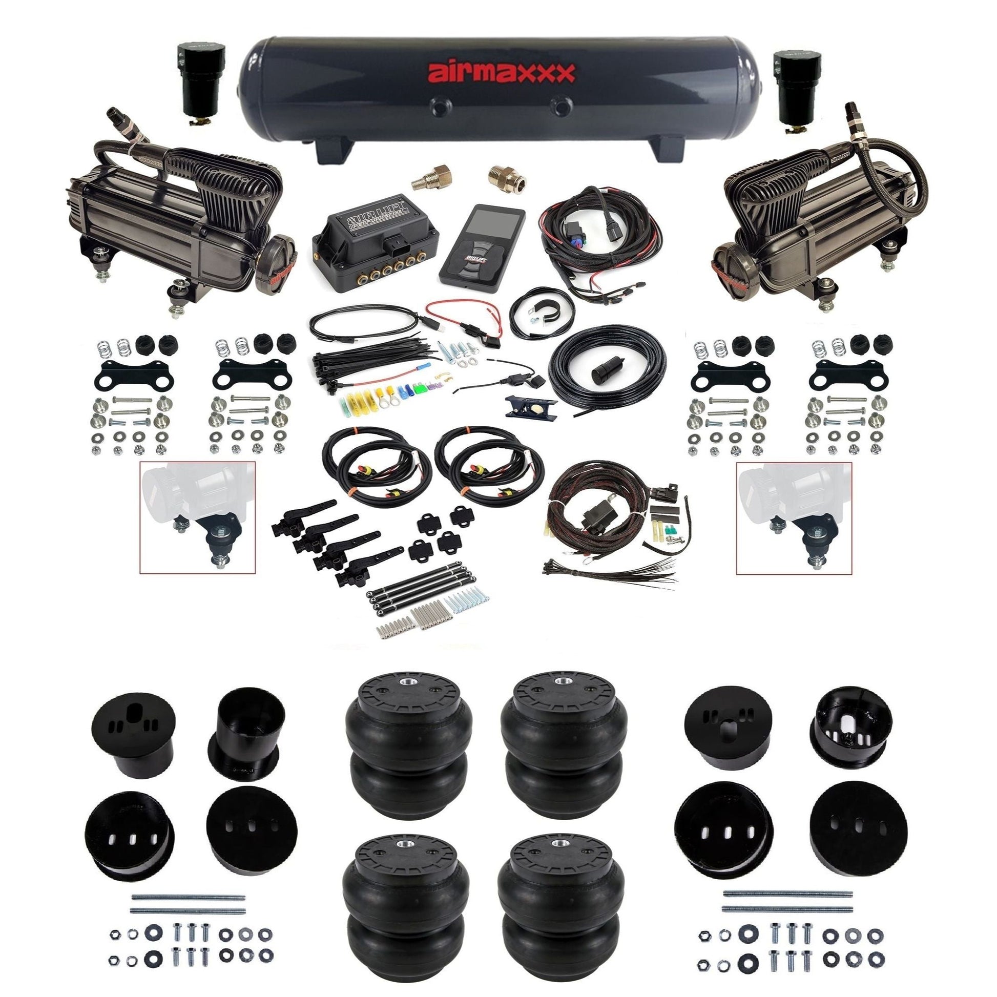 Air Lift 3H 3/8 X-series compressor steel tank Slam bags & airmaxxx brackets air ride kit for 1958-60 Cadillac KCAD58-XB2-57S-27695-WK-3P2SS7