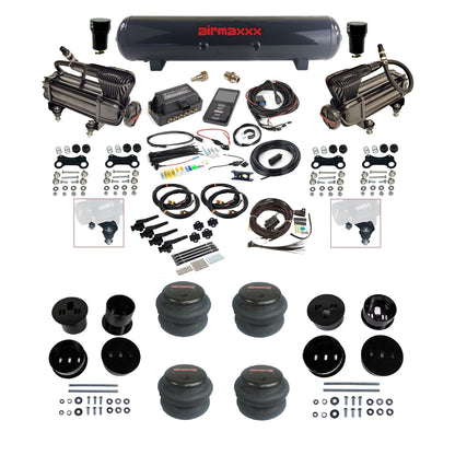 Air Lift 3H 3/8 air ride kit with dual black X-series compressors steel tank 2600 bags & airmaxxx bolt on brackets fits 1958-60 Cadillac KCAD58-XB2-57S-27695-WK-3P2