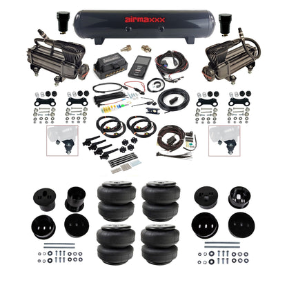 Air Lift 3H 3/8 air ride kit with dual black X-series compressors steel tank airlift bags & airmaxxx bolt on brackets fits 1958-60 Cadillac KCAD58-XB2-57S-27695-WK-3P2D25
