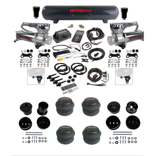 Air Lift 3H 3/8 chrome 580 compressor steel tank 2600 bags & airmaxxx brackets air ride kit for 1958-60 Cadillac KCAD58-580C2-57S-27695-WK-3P2