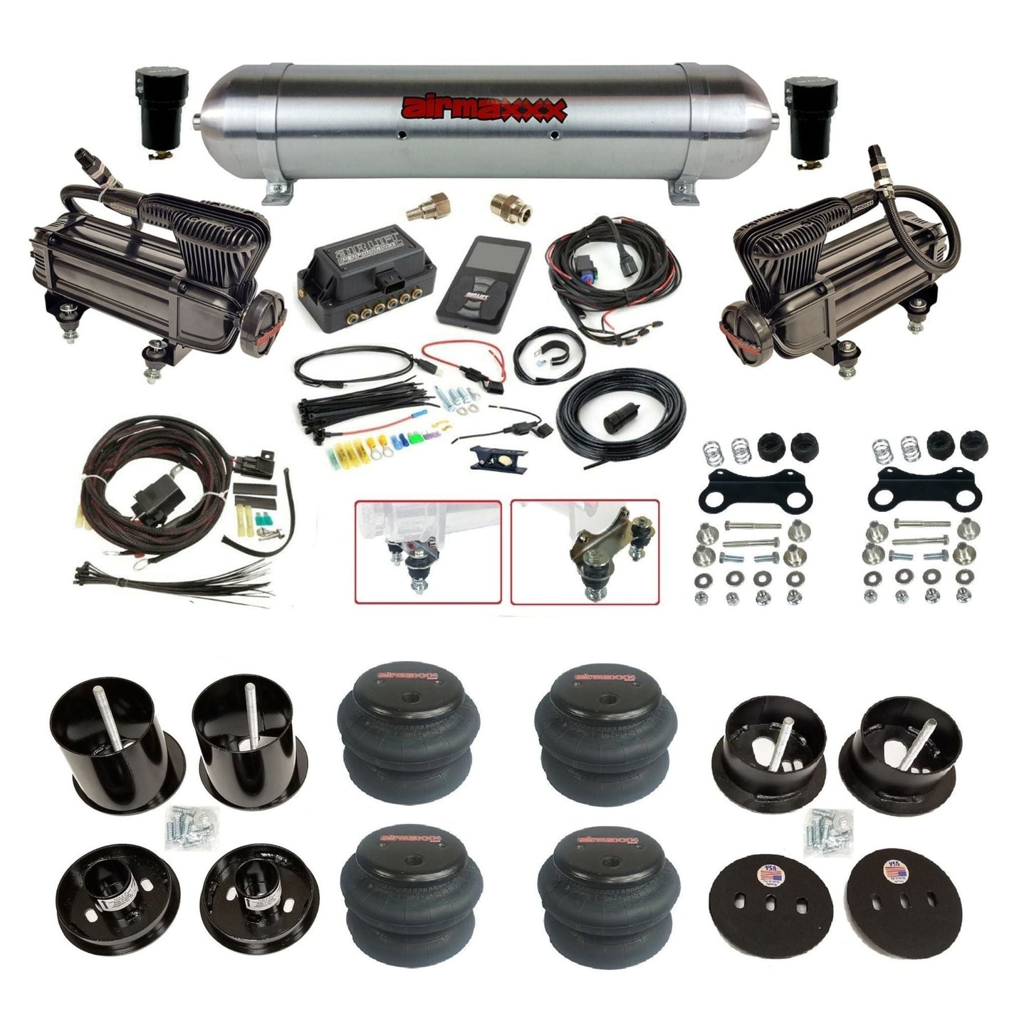Air Lift 3P 27685 3/8 air suspension kit with dual X-series compressors aluminum tank & 2600 bags w/airmaxxx brackets fits 1963-64 Cadillac KCAD63-XB2-57ARW-27685-WK-3P2