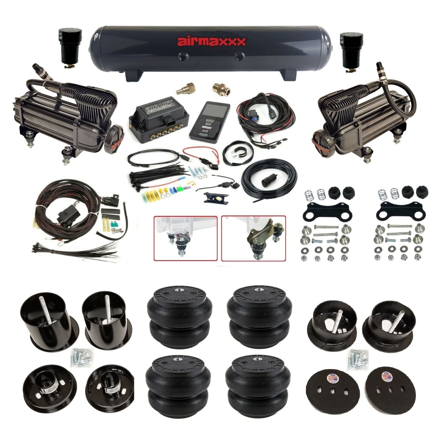 Air Lift 3P 27685 3/8 air suspension kit with dual X-series compressors steel tank & slam bags w/airmaxxx brackets fits 1963-64 Cadillac KCAD63-XB2-57S-27685-WK-3P2SS7