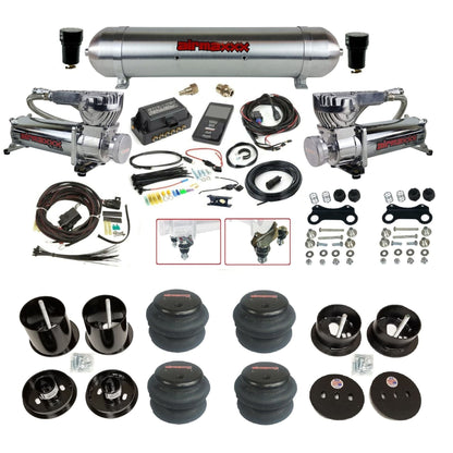 Air Lift 3P 27685 3/8 air suspension kit with dual chrome 580 compressors aluminum tank & 2600 bags w/airmaxxx brackets fits 1963-64 Cadillac KCAD63-580C2-57ARW-27685-WK-3P