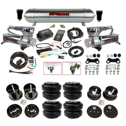 Air Lift 3P 27685 3/8 air suspension kit with dual chrome 580 compressors aluminum tank & airlift bags w/airmaxxx brackets fits 1963-64 Cadillac KCAD63-580C2-57ARW-27685-WK-3PD25