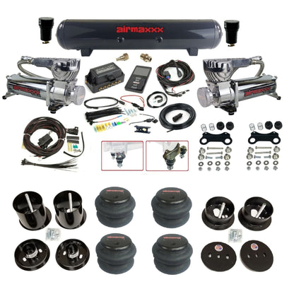 Air Lift 3P 27685 3/8 air suspension kit with dual chrome 580 compressors steel tank & 2600 bags w/airmaxxx brackets fits 1963-64 Cadillac KCAD63-580C2-57S-27685-WK-3P