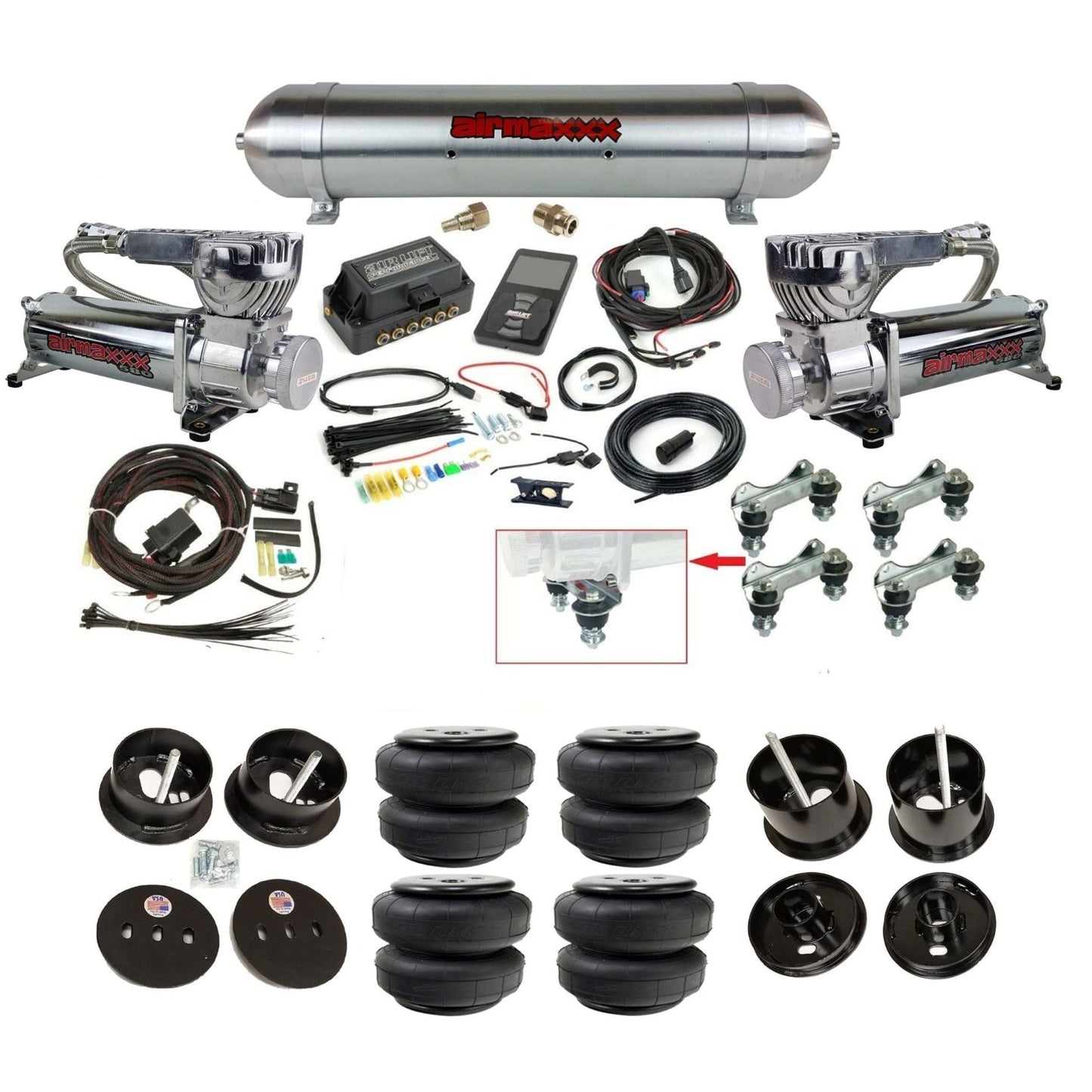 Air Lift 3P 27685 3/8 chrome 580 compressor raw aluminum tank airlift bags & brackets air ride kit fits 1961-62 Cadillac K-CAD6162-580C2-57ARW-27685-WK-3P2D25